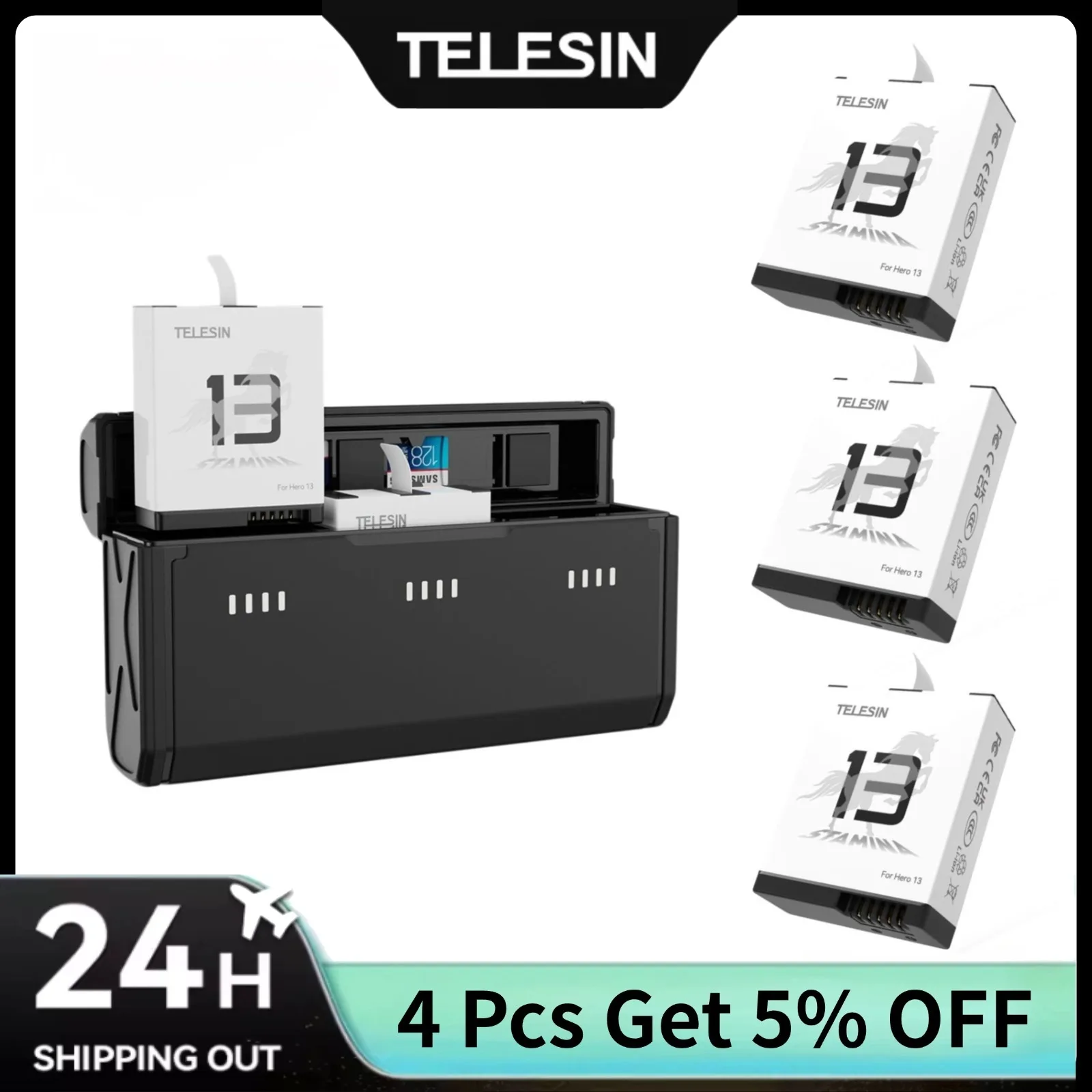 Gopro Action Camera Hero 11 Black - TELESIN Przenośny Zestaw Szybkiego Ładowania i